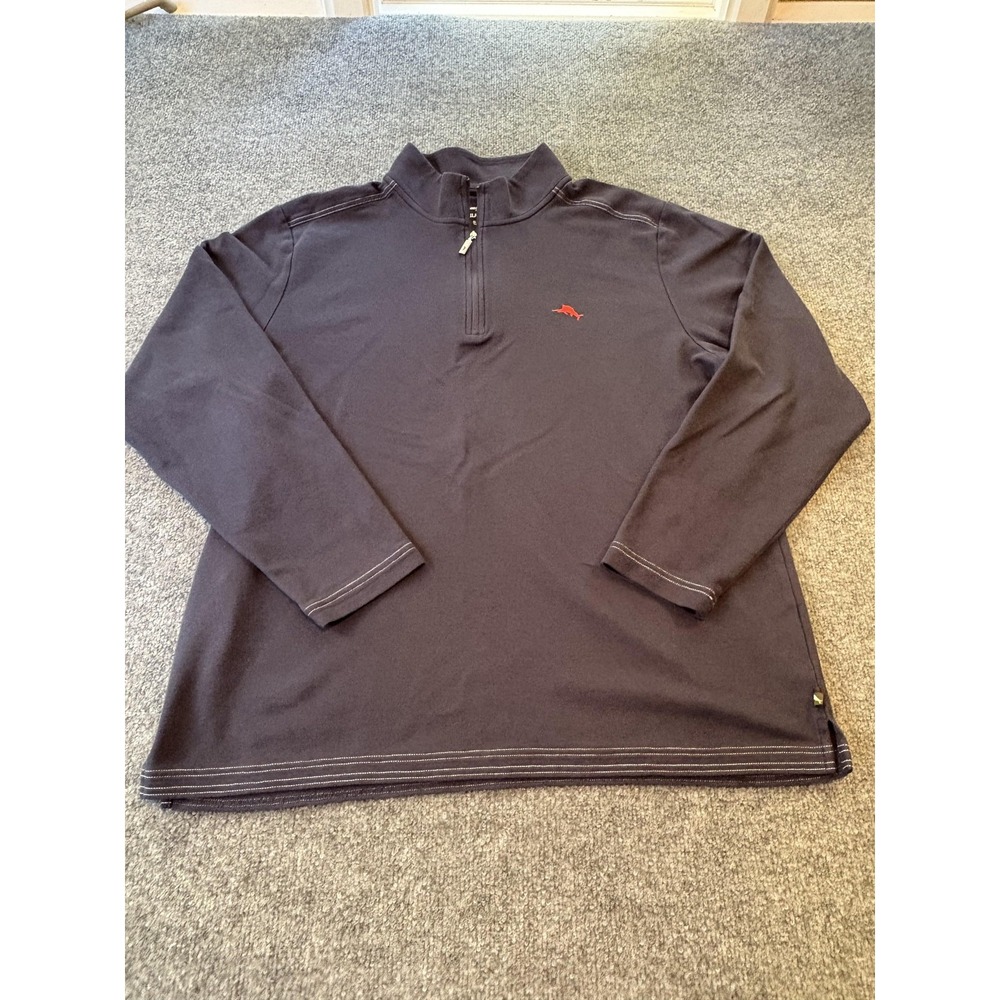 Tommy Bahama Sweater Mens XL Navy IslandZone Supima Half Zip Pullover Marlin